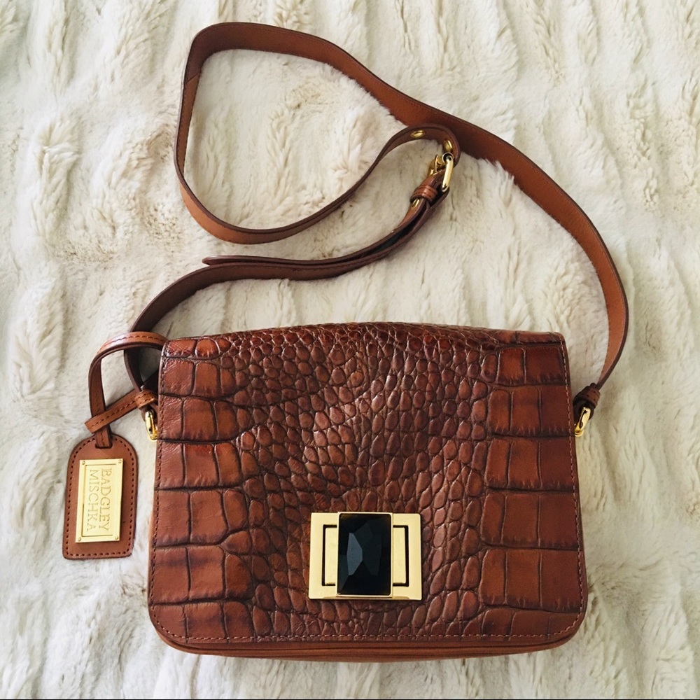 Badgley Mischka Croc skin leather shoulder bag